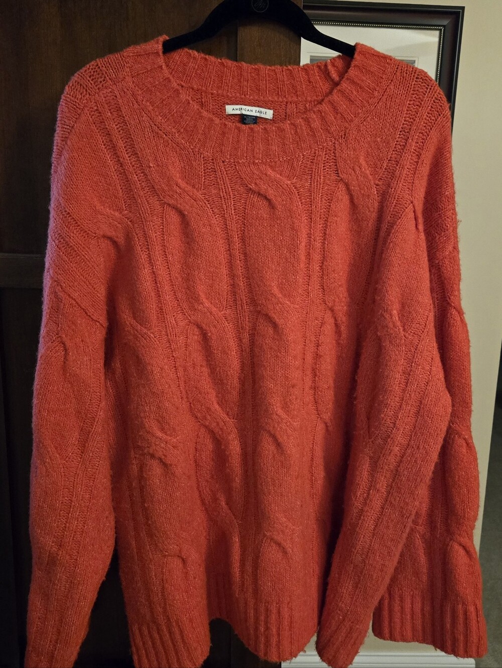American Eagle Orange-Red Oversized Cable Knit Sweater Women's Size XL